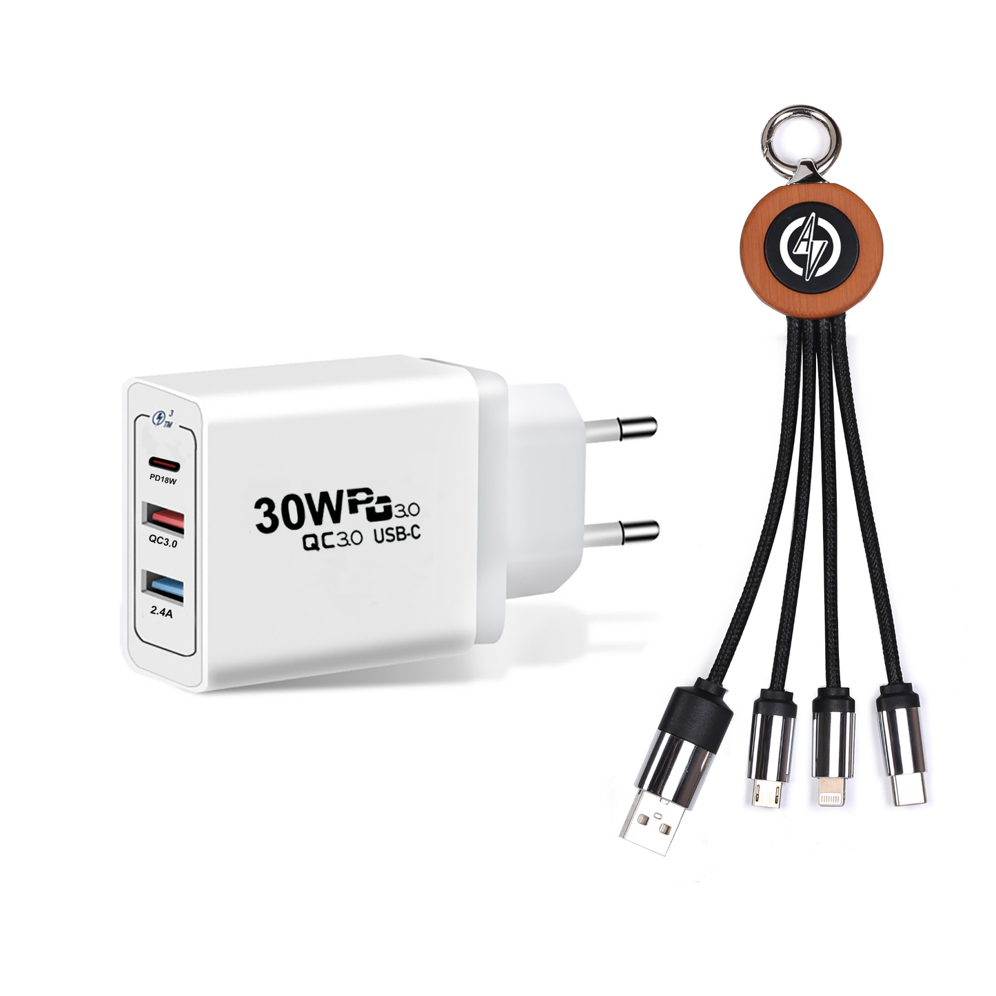 AV Fast Charger Travel Pack, USB C met 3 in 1 oplaad kabel